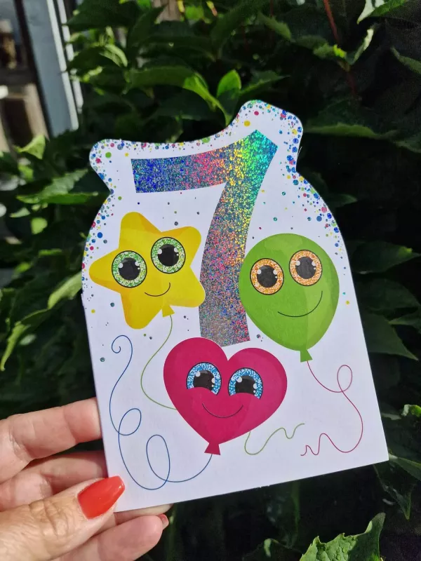 7 - Kort med tre glada ballonger till 7-åringen - Pictura