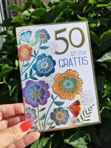 50 - Ett stort grattis (kort med blommor + 50 i guld) Pictura