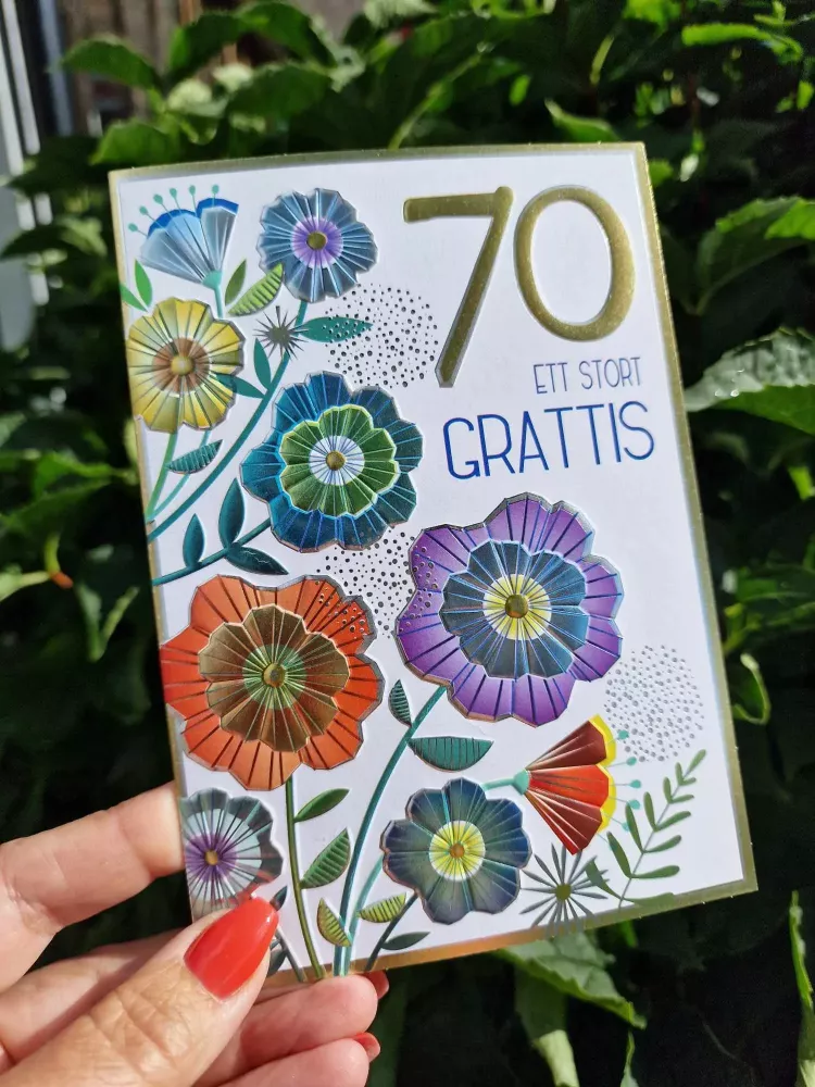 70 - Ett stort grattis (kort med blommor + 70 i guld) Pictura