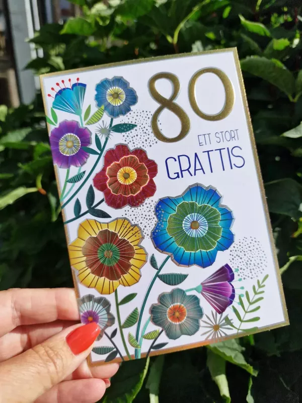 80 - Ett stort grattis (kort med blommor + 80 i guld) Pictura