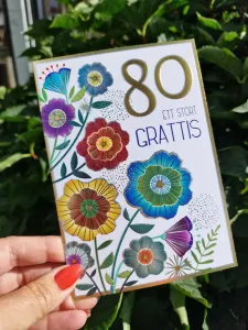 80 - Ett stort grattis (kort med blommor + 80 i guld) Pictura