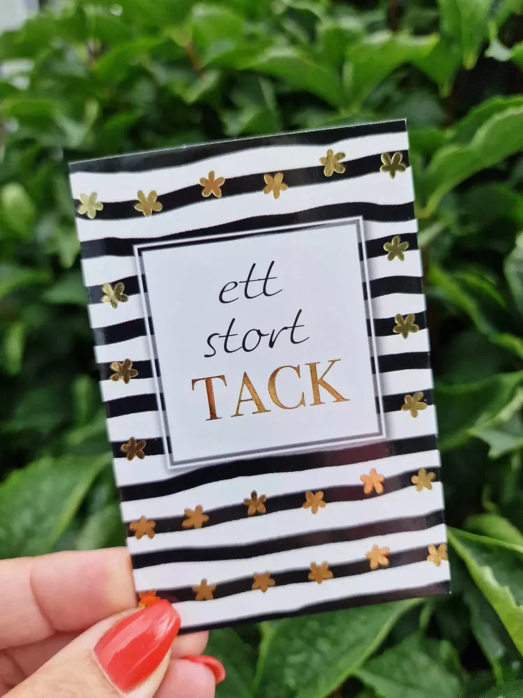 Mini-kort: Ett stort TACK, svart/vit-randigt - Pictura