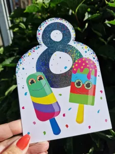 8 - Kort med två färgglada glasspinnar till 8-åringen - Pictura