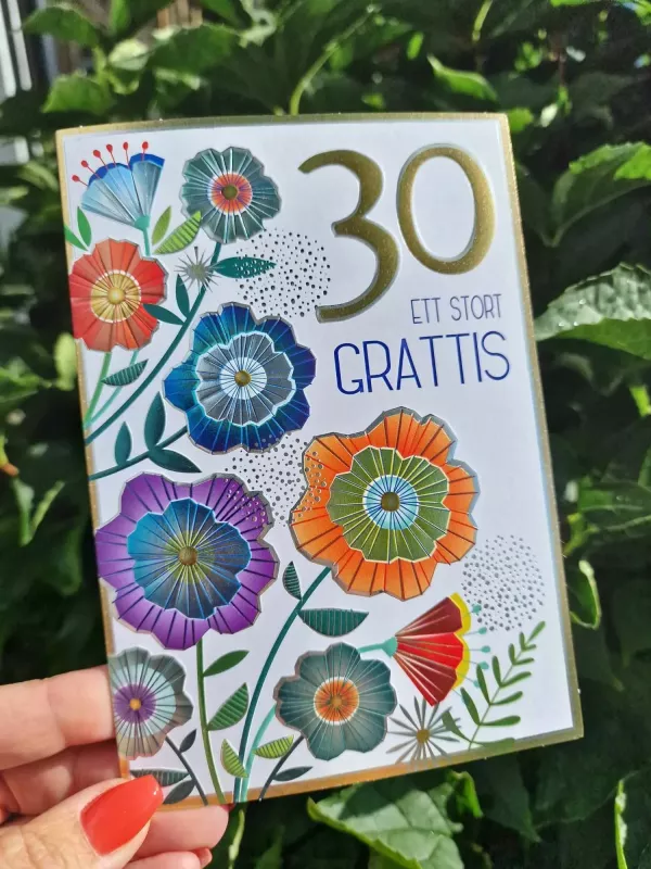 30 - Ett stort grattis (kort med blommor + 30 i guld) Pictura