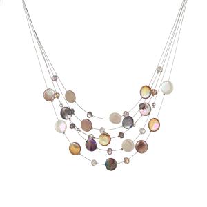 Halsband "Autumn" 5 rader platta pärlor i nyanser av bärnsten, Kort - Gemini