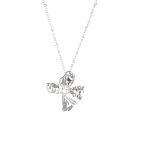 Halsband Kort, Blomma med vit pärla (Silverfärgat) - Gemini