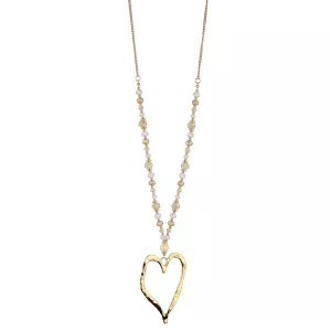 Halsband Långt, Guldfärgat hjärta och pärlor i varma toner - Gemini