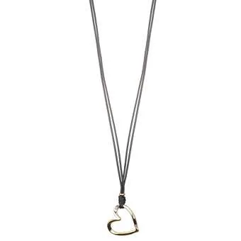Halsband Långt, Svart läderband med guldfärgat hjärta - Gemini