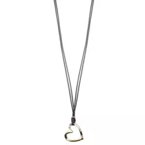 Halsband Långt, Svart läderband med guldfärgat hjärta - Gemini