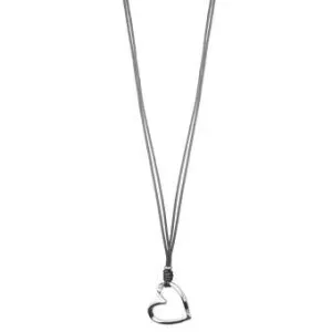 Halsband Långt, Svart läderband med silverfärgat hjärta - Gemini