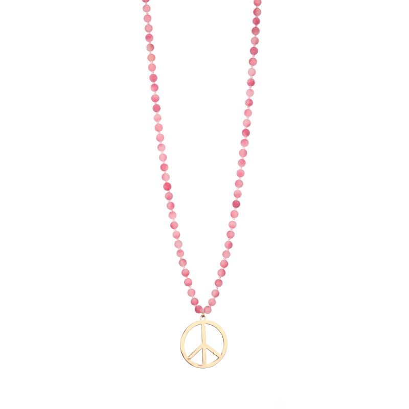Halsband rosa stenkulor och peace-märke, Långt - Gemini