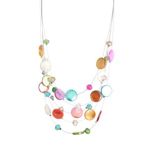 Halsband "Summer" 5 rader färgglada platta pärlor, Kort - Gemini