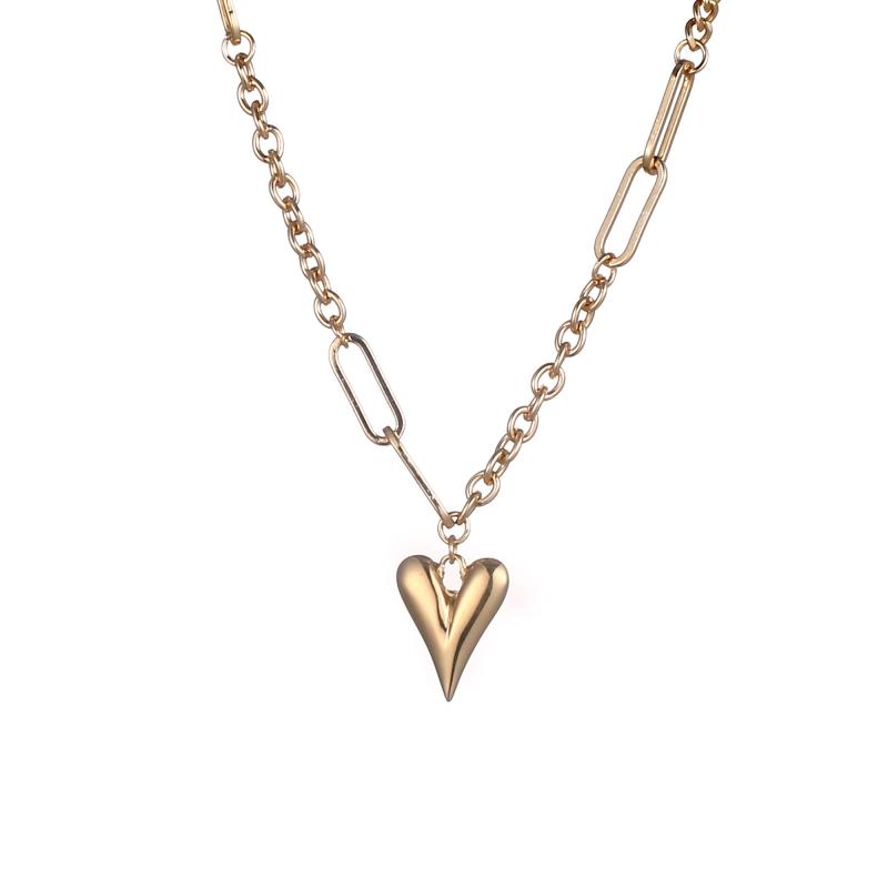 Halsband, guldfärgat hjärta med oregelbunden kedja, kort - Gemini