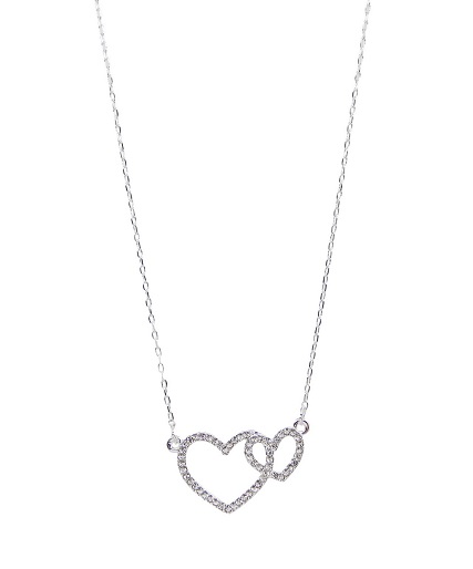 Kort halsband med 2 strassprydda hjärtan, "silver" - Gemini