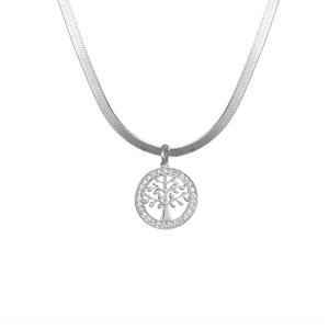 Kort halsband med livets träd i strassring, "silver"- Gemini