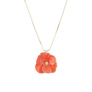 Halsband Kort, Orange blomma i guldfärgad kedja - Gemini