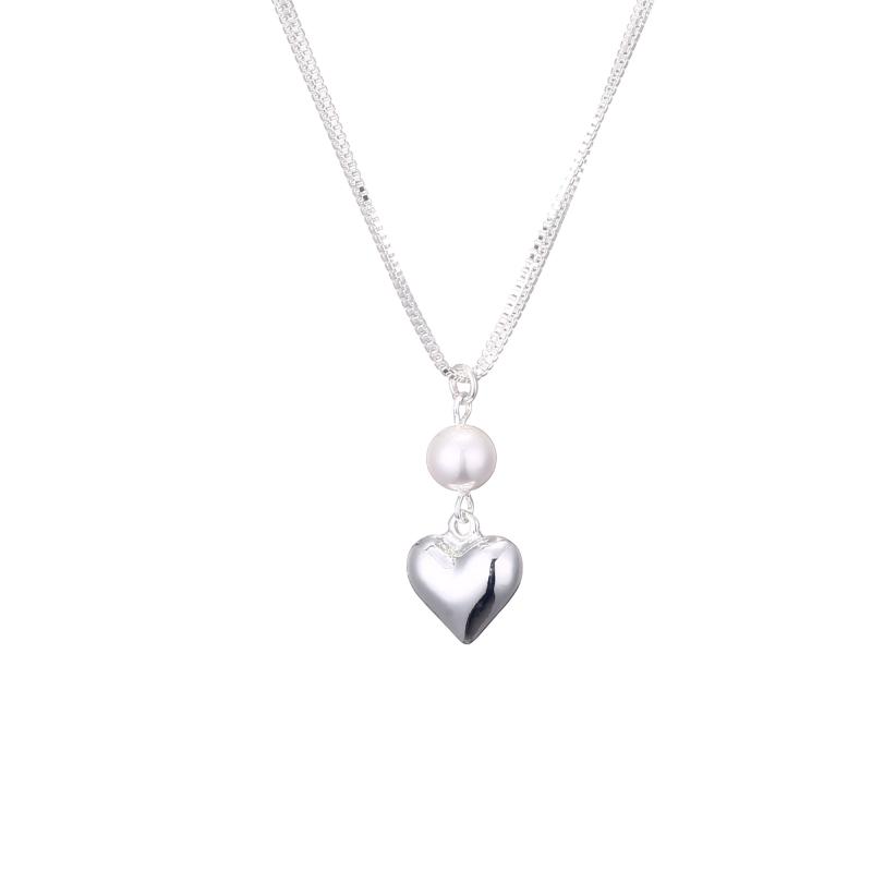 Halsband, silverfärgat med hjärta och pärla, kort - Gemini