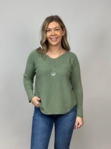 Stickad tröja med v-hals, Ljus Army (Hella) - Mix by Heart