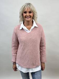 Stickad tröja med v-hals, Gammelrosa (Hella) - Mix by Heart
