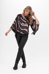 Blus med trumpetärm, Svart / Taupe / Brun, Hera - Capri Collection