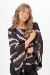 Blus med trumpetärm, Svart / Taupe / Brun, Hera - Capri Collection