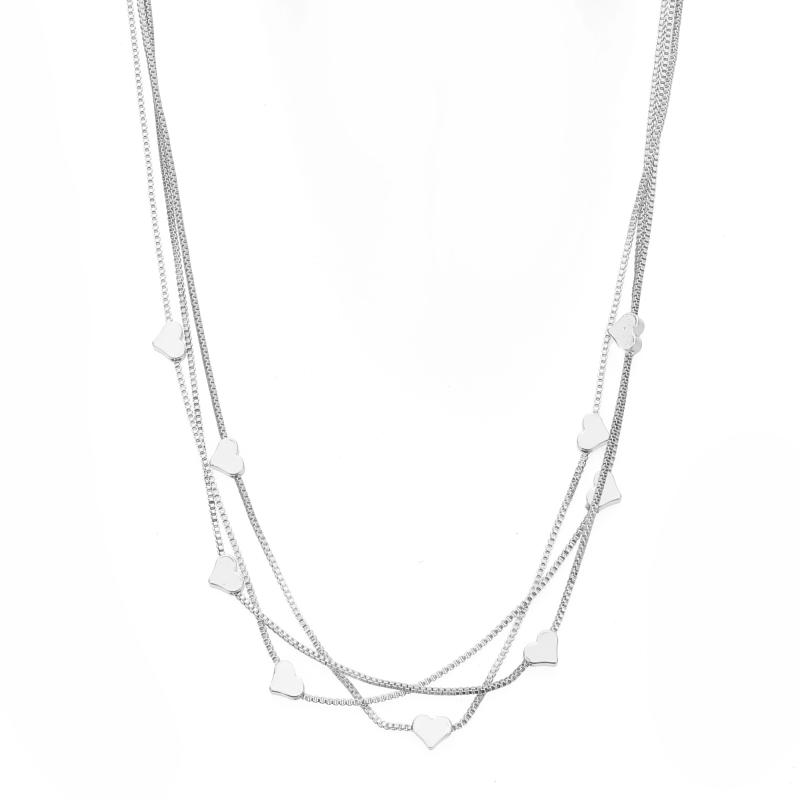 Halsband, 3 silverfärgade länkar med små hjärtan, Kort - Gemini