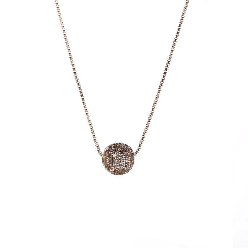 Halsband, Guldfärgat med en strassprydd kula, Kort - Gemini