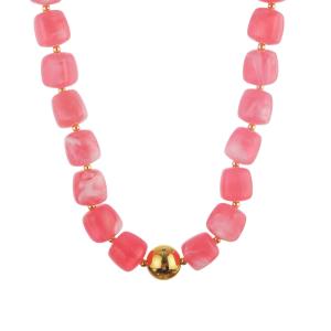 Halsband Kort, Rosa fyrkantiga pärlor - Gemini