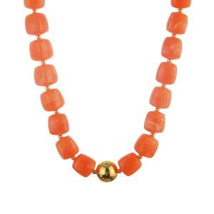 Halsband Kort, Orange fyrkantiga pärlor - Gemini
