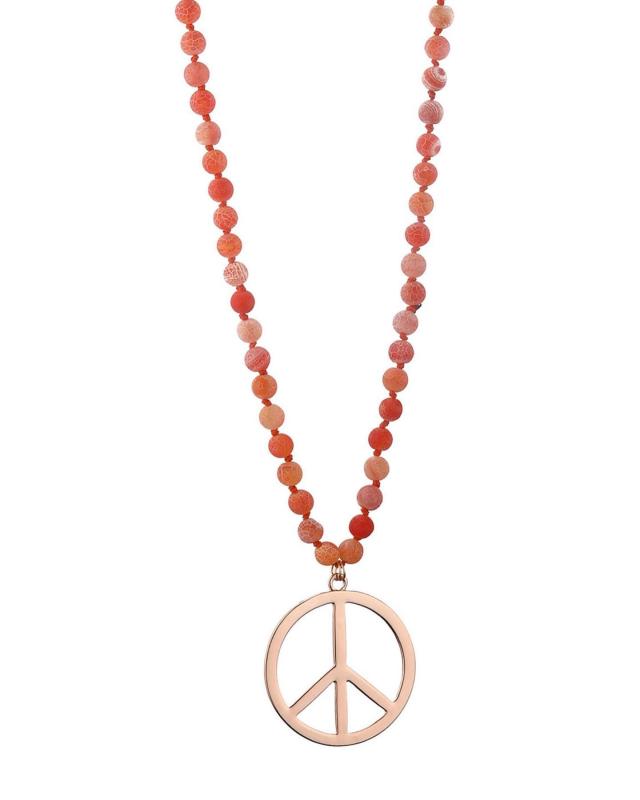 Halsband orange stenkulor och peace-märke, Långt - Gemini