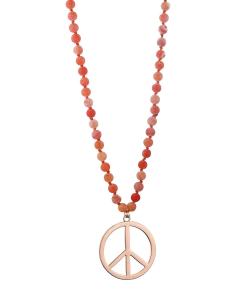 Halsband orange stenkulor och peace-märke, Långt - Gemini