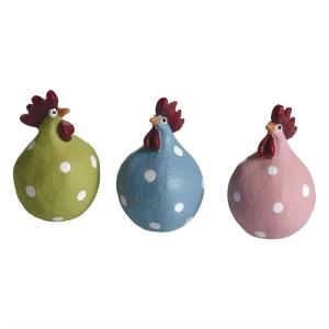 Höna Palette 3st, H.5,2cm grön, blå, rosa   LEV MARS