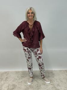 Blus med volanger, Vinröd, Livia - Mix by Heart