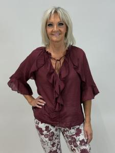 Blus med volanger, Vinröd, Livia - Mix by Heart