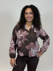 Blus, Brun med rosa blommor, Freia - Mix by Heart