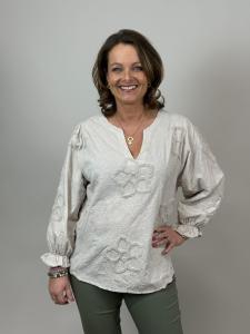 Blus med blomapplikationer, Beige Melanie - Mix by Heart