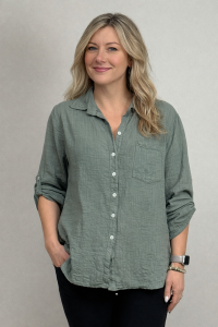 Blus i bomull med linnekänsla, Army, Kelly - Mix by Heart    KOMMER SNART!