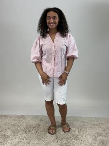 Blus med brodyr och puffärm, Rosa Cecilia - Mix by Heart    KOMMER SNART!