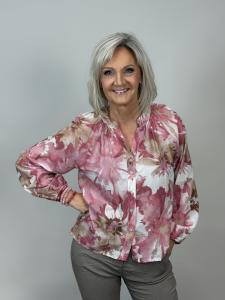 Blus, Mönstrad Rosa Blom, Gry - Mix by Heart