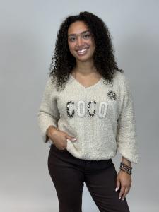 Tröja, Stickad med leo-applikation, Beige Coco Chloe - Mix by Heart    BERÄKNAD LEV: SEP/OKT