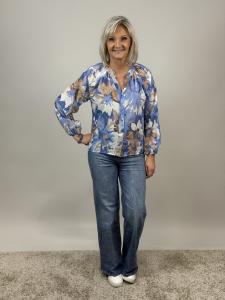 Blus, Mönstrad Blå Blom, Gry - Mix by Heart