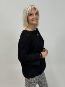 Våffelstickad tröja, Svart, Ina - Mix by Heart