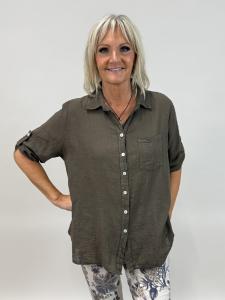 Blus i bomull med linnekänsla, Brun, Kelly - Mix by Heart