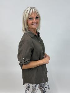 Blus i bomull med linnekänsla, Brun, Kelly - Mix by Heart