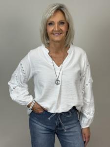 Blus med spetsbrodyr på ärmen, Vit Fiona - Mix by Heart