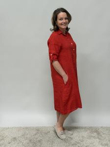 Linneklänning med fickor, Röd Joy - Mix by Heart         BERÄKNAD LEV: APRIL