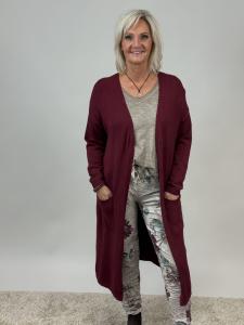 Långkofta med fickor, Vinröd Flora - Mix by Heart