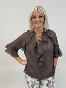 Blus med volanger, Brun, Livia - Mix by Heart