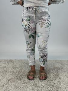 Magiskt stretchig byxa, Beige med blommor i ljung, blå mm, Signe - Mix by Heart