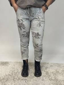 Magiskt stretchig byxa, Beige med bruna blommor och blad, Signe - Mix by Heart